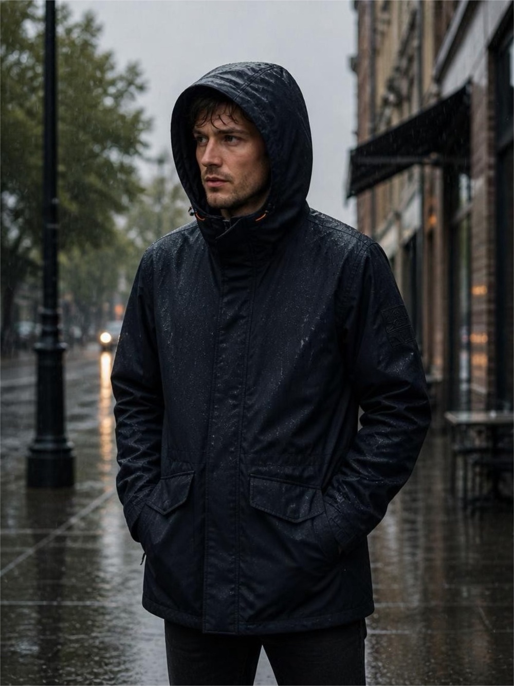 Timberland Men's Black Hooded Raincoat Sz XL Black waterproof